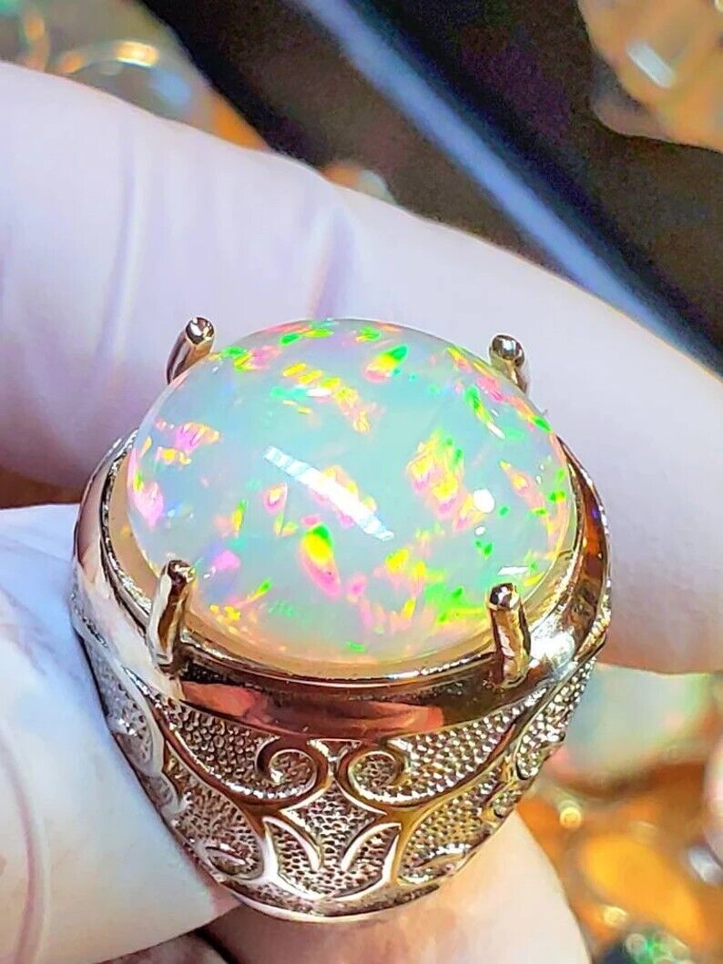 Natural Opal Ring 925 Sterling Silver Opal Men's Ring Gift For Him | eBay